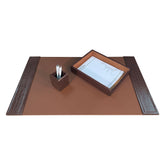Brown Crocodile Embossed Leather Desk Set, 3pc
